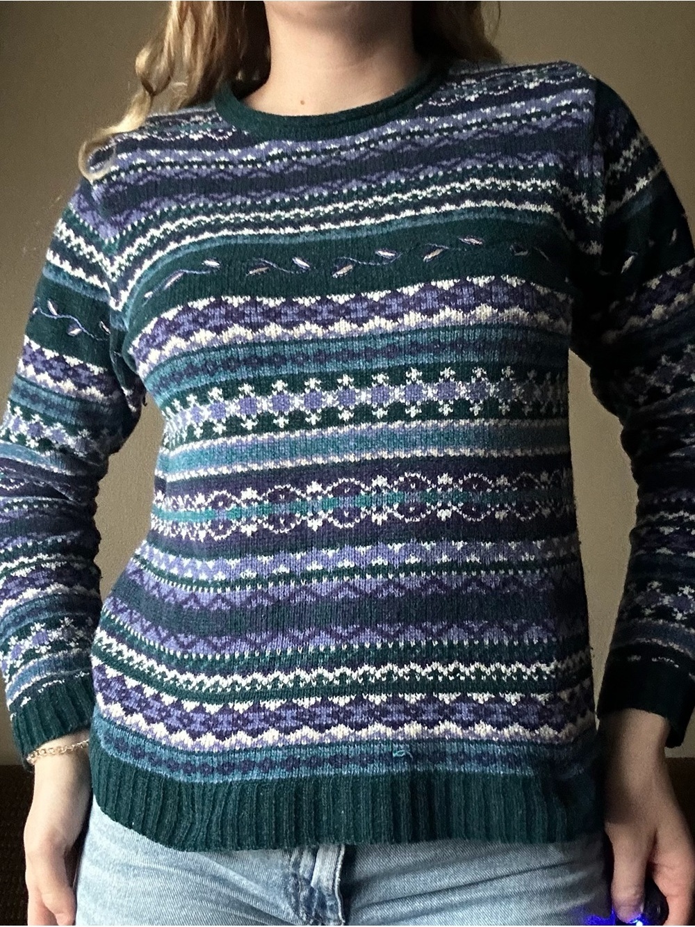 Vintage Classic Elements Fair Isle Embroidered Sweater Size S